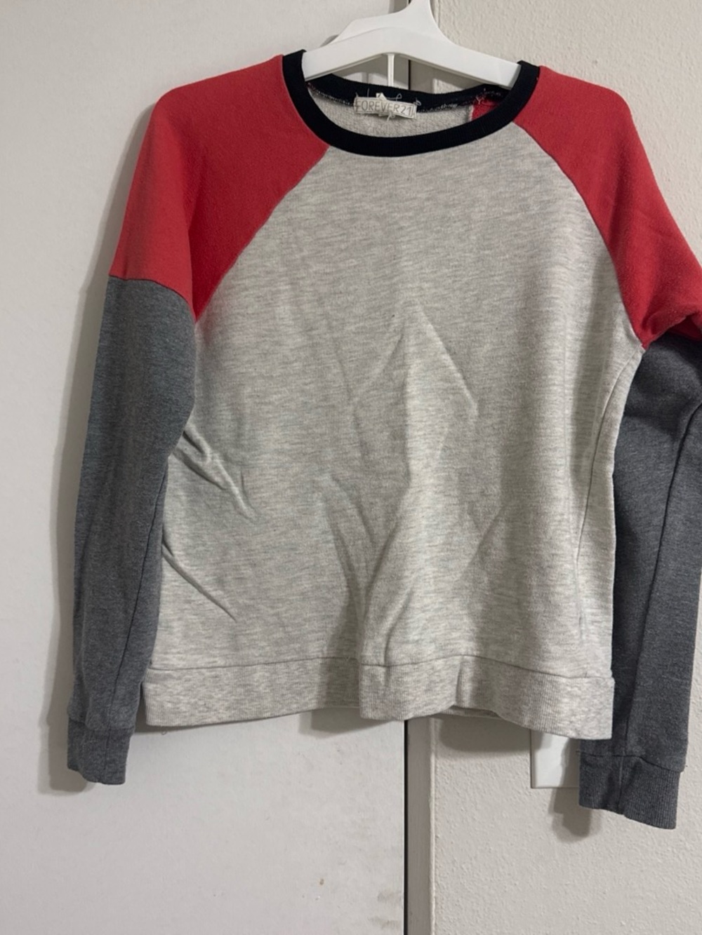 Forever 21 Gray, Red & Charcoal Colorblock Crewneck Sweatshirt